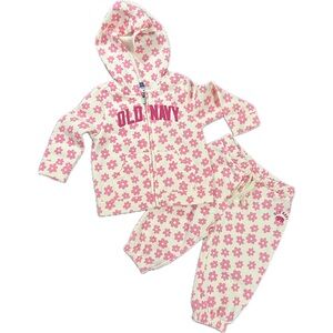 Old Navy Pink Floral Hoodie & Jogger Set Baby Girl Size 6-12 Months
